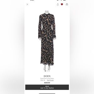 Doen long black floral dress size M like new condition